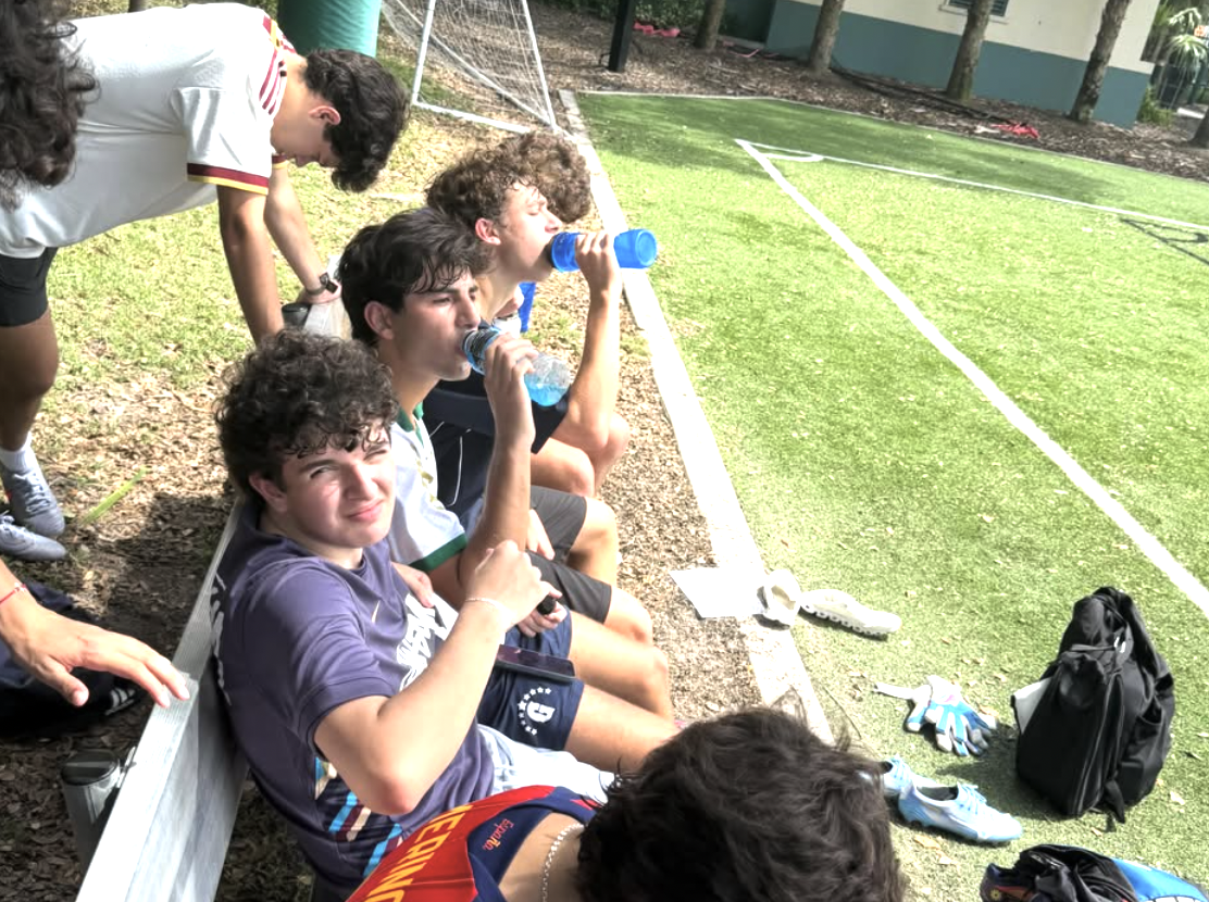 Players taking a water break